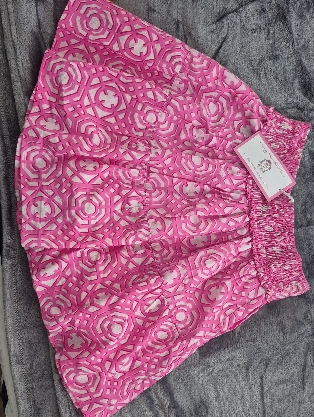 Nwt Mary Marshmallow Pink Patterned Women's Smocked-Waist Mini Skirt